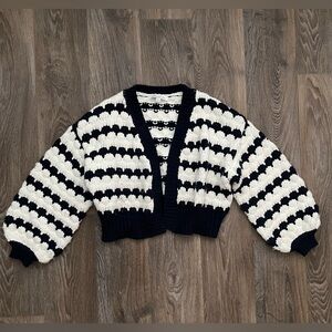 Mooloola Striped Cropped Cardigan Sweater Small Navy Cream Chunky Knit